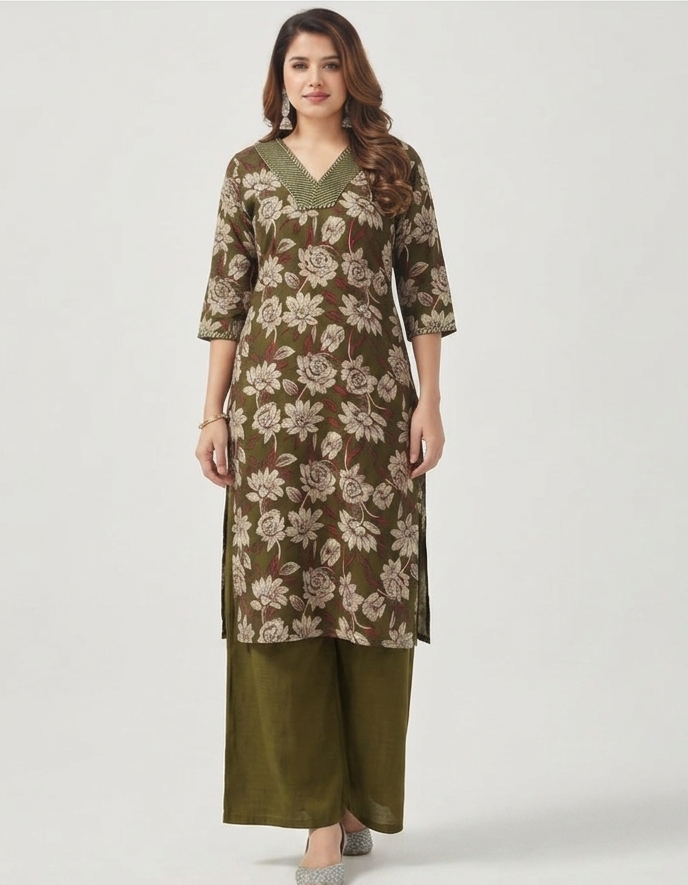 Floral Print Rayon Kurta & Palazzo Set (CS678)