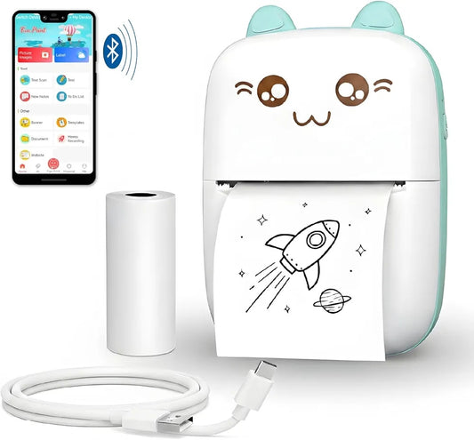 Mini Thermal Printer – Portable Inkless Bluetooth Wireless Mobile Printer for Android & iOS, Black & White Photo & Sticker Pocket Printer for Kids