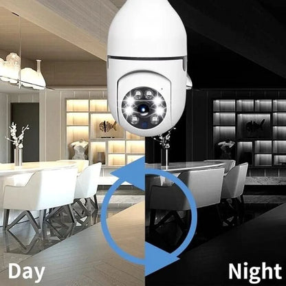 Wifi Smart CCTV Bulb Camera 1080P, Night Vision IP Camera, PTZ Camera, 4X Digital Zoom Monitor, Home Security System, WiFi Camera Full Color
