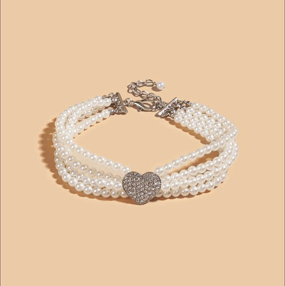Rhinestone Heart Womens Pearl Necklace S4601119