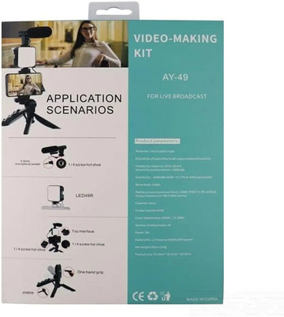 AY-49 Video Making Vlog Tripod Kit With Microphone and Light For Live Broadcast