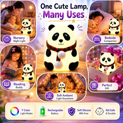 Cute Panda LED Bedside Night Light – 7-Color Touch Control