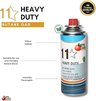 11-Star Butane Gas Canister | 225g Each can | Perfect Suitable for Camping Stove, to Refill Flame Lighters. Small Stove, Flame Torch, Welding Fuel Gas | Euro Gold Super