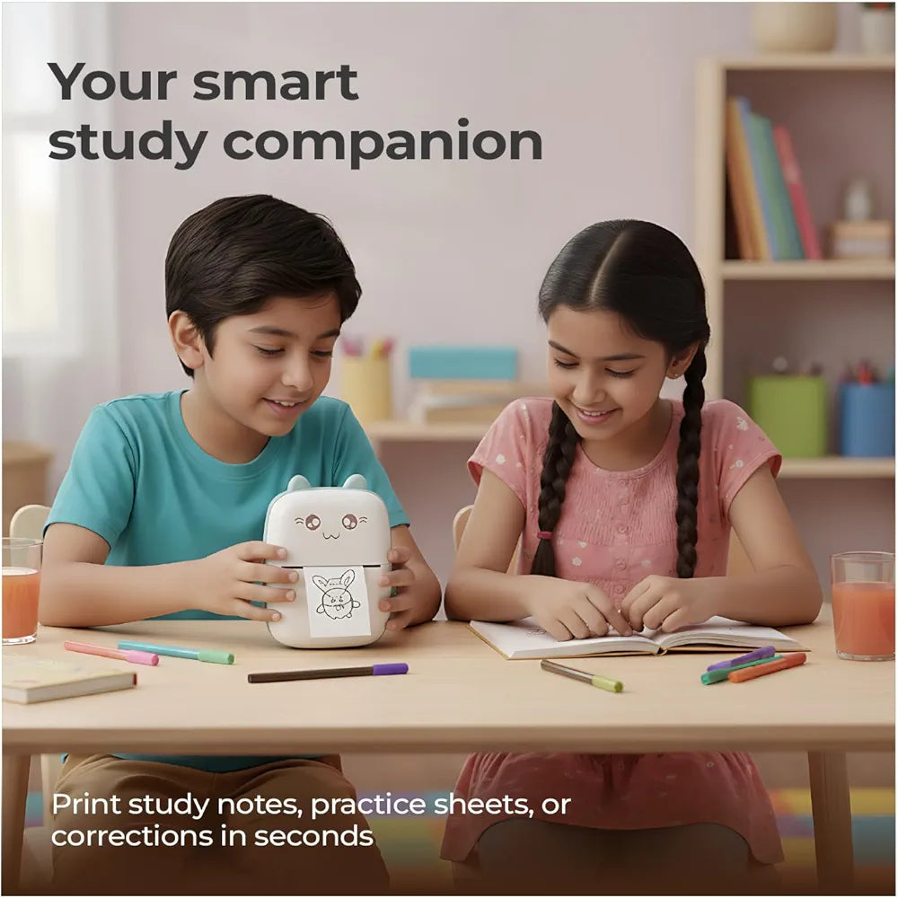 Mini Thermal Printer – Portable Inkless Bluetooth Wireless Mobile Printer for Android & iOS, Black & White Photo & Sticker Pocket Printer for Kids