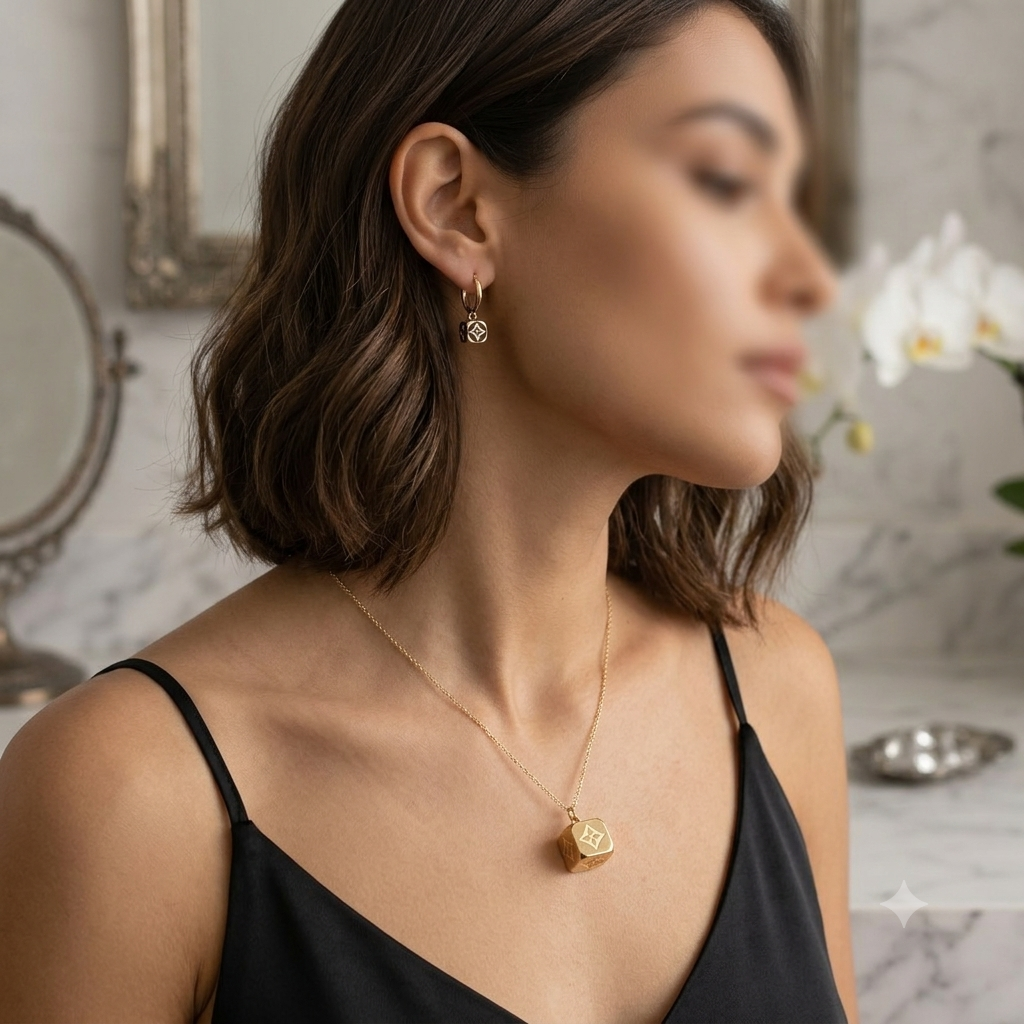 Cube Shape Design women's Earrings And Necklace X4438107