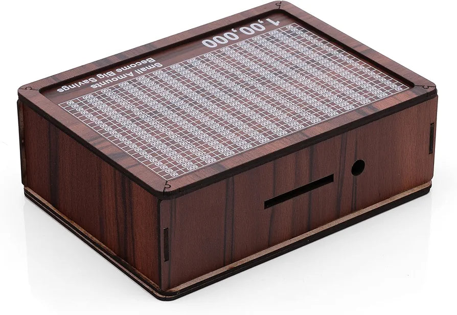 Wooden Savings Piggy Bank with 1 Lakh Goal Tracker | Money Box for Kids & Adults | Cash Saving Gullak
