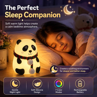 Cute Panda LED Bedside Night Light – 7-Color Touch Control