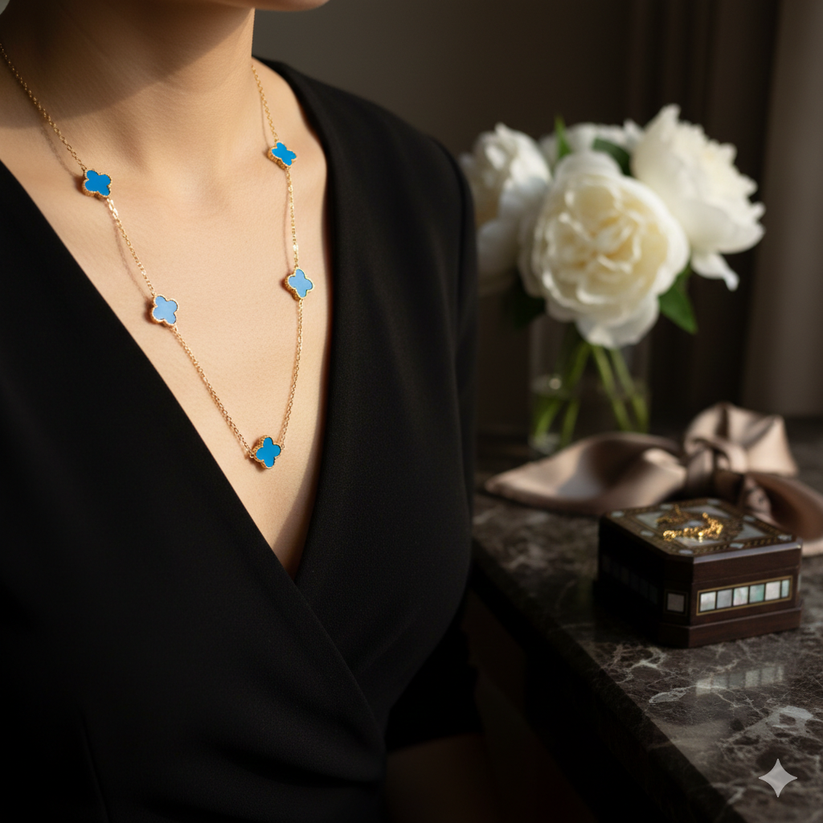 Blue Clover Charm Pendant Necklace X4694733