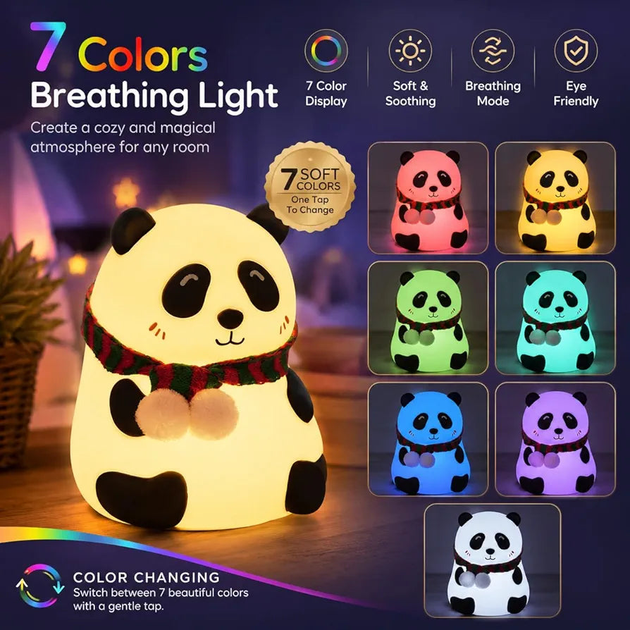Cute Panda LED Bedside Night Light – 7-Color Touch Control