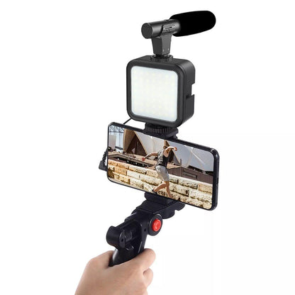 AY-49 Video Making Vlog Tripod Kit With Microphone and Light For Live Broadcast
