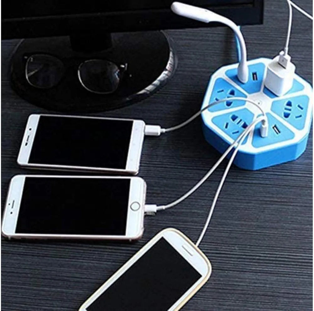 Hexagon Electrical Extension Cord Power Socket with 4-Outlet with 4-USB