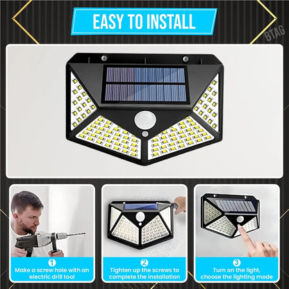 Solar-Powered LED Security Wall Light – Motion Sensor, Waterproof, 120° Wide Angle, Wireless Outdoor Lamp