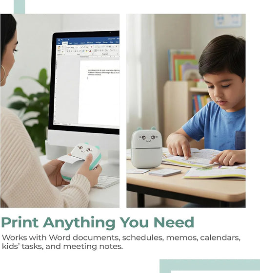 Mini Thermal Printer – Portable Inkless Bluetooth Wireless Mobile Printer for Android & iOS, Black & White Photo & Sticker Pocket Printer for Kids