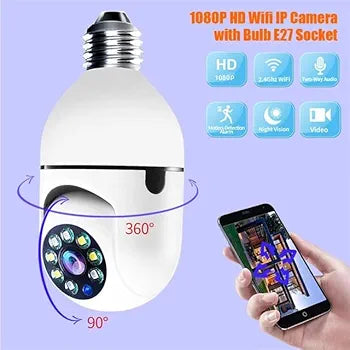 Wifi Smart CCTV Bulb Camera 1080P, Night Vision IP Camera, PTZ Camera, 4X Digital Zoom Monitor, Home Security System, WiFi Camera Full Color
