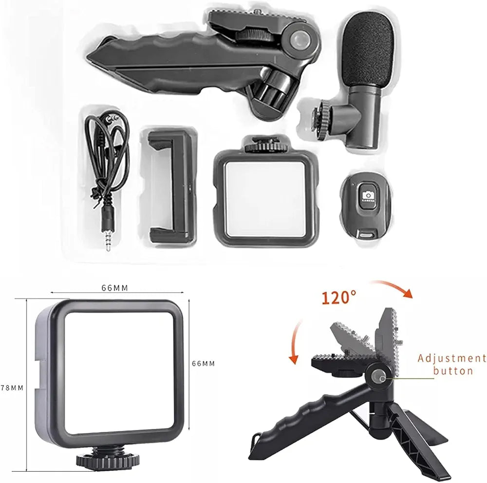 AY-49 Video Making Vlog Tripod Kit With Microphone and Light For Live Broadcast