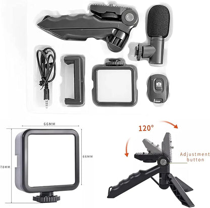 AY-49 Video Making Vlog Tripod Kit With Microphone and Light For Live Broadcast