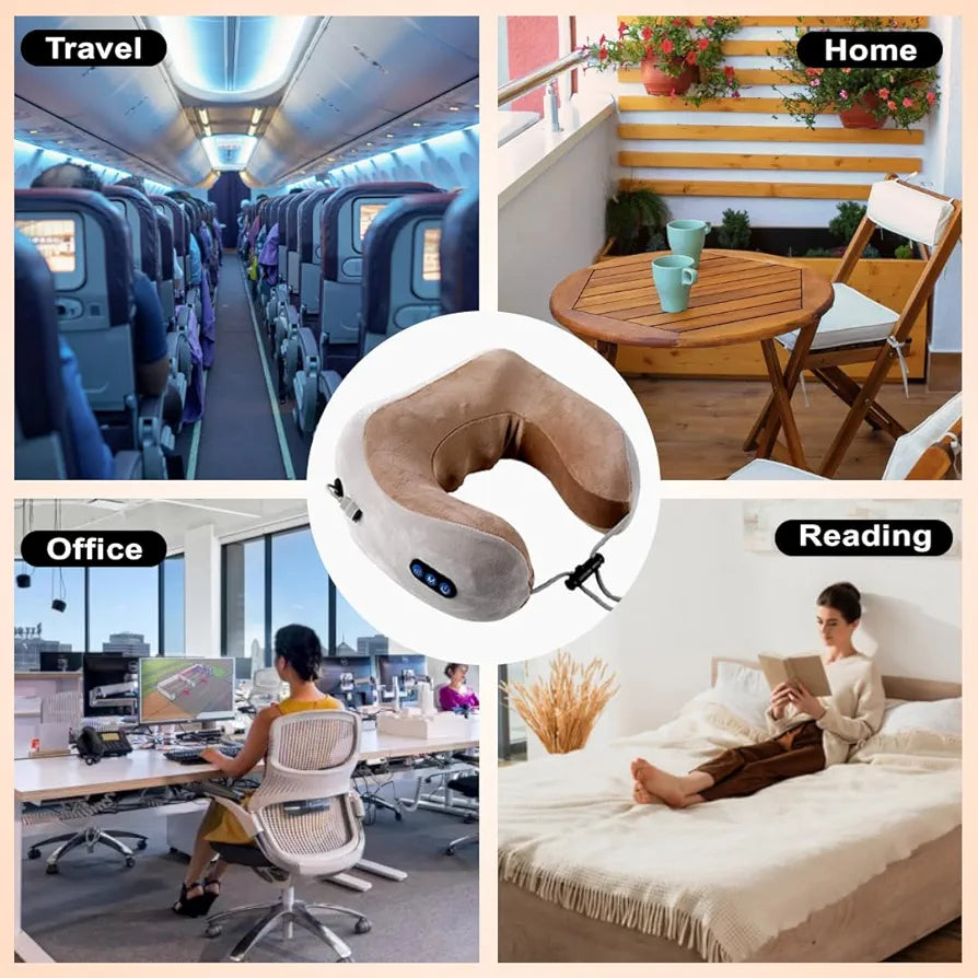 Portable U-Shaped Neck Massage Pillow | Relaxing Neck & Shoulder Massager Pillow - Simulates Hand Massage for Relaxation at Home, Office & Travel