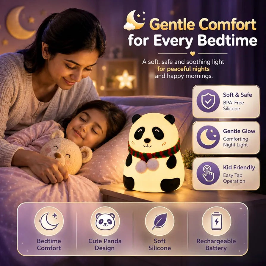 Cute Panda LED Bedside Night Light – 7-Color Touch Control