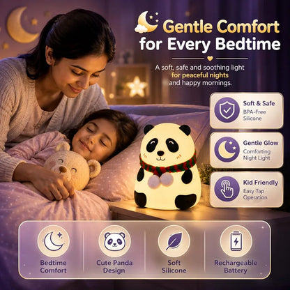 Cute Panda LED Bedside Night Light – 7-Color Touch Control