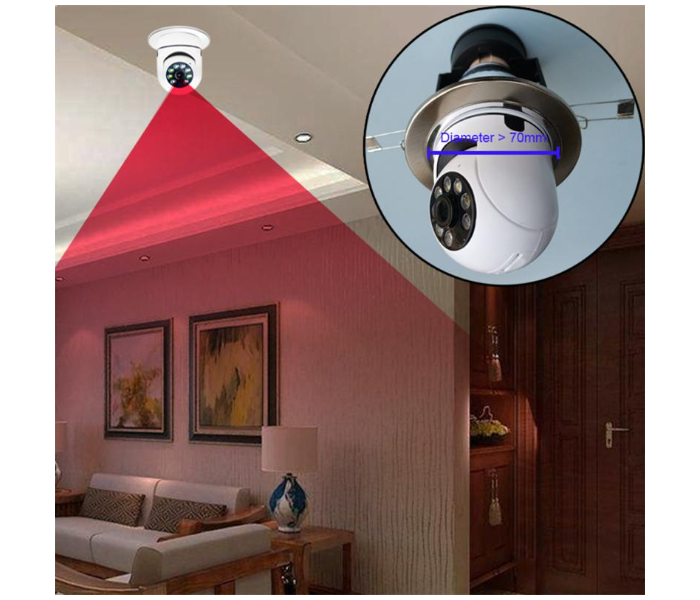 Wifi Smart CCTV Bulb Camera 1080P, Night Vision IP Camera, PTZ Camera, 4X Digital Zoom Monitor, Home Security System, WiFi Camera Full Color
