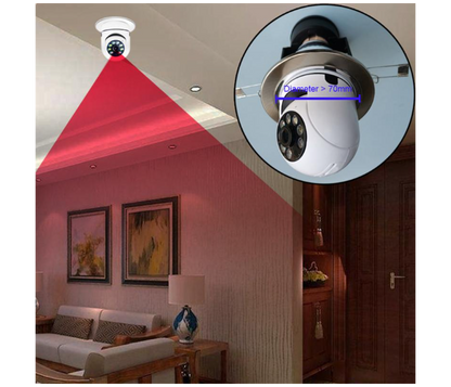 Wifi Smart CCTV Bulb Camera 1080P, Night Vision IP Camera, PTZ Camera, 4X Digital Zoom Monitor, Home Security System, WiFi Camera Full Color
