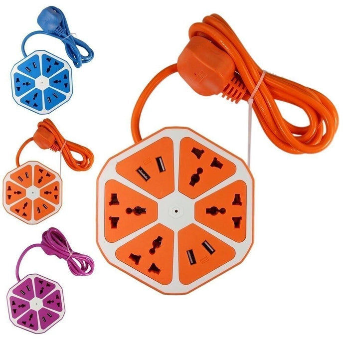 Hexagon Electrical Extension Cord Power Socket with 4-Outlet with 4-USB