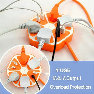 Hexagon Electrical Extension Cord Power Socket with 4-Outlet with 4-USB
