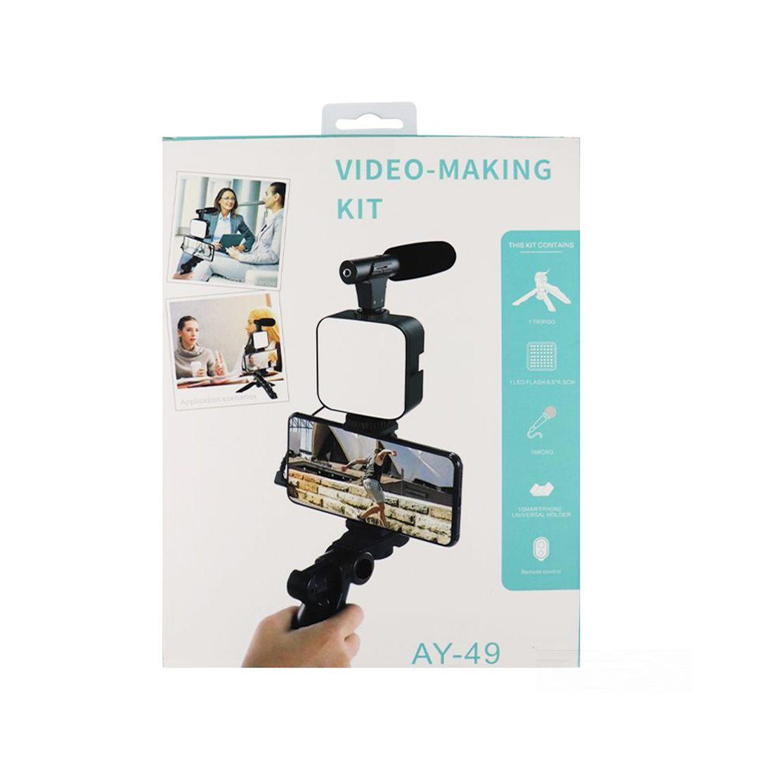 AY-49 Video Making Vlog Tripod Kit With Microphone and Light For Live Broadcast