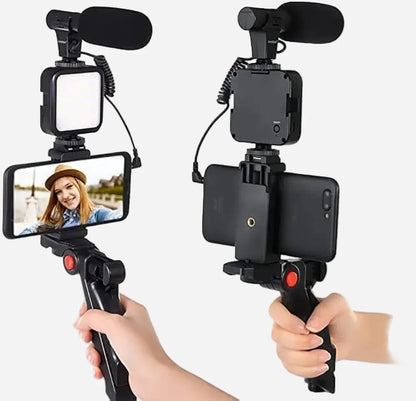 AY-49 Video Making Vlog Tripod Kit With Microphone and Light For Live Broadcast