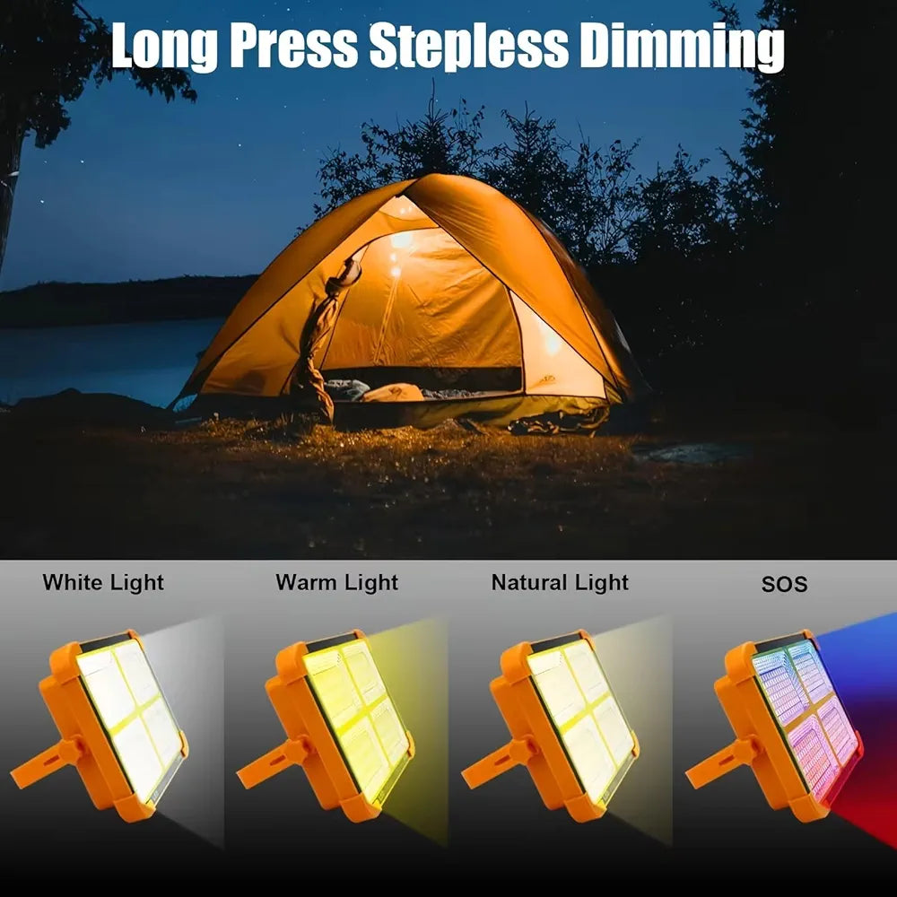 Portable 300W Solar LED Work Light – IP66 Waterproof, USB Rechargeable Floodlight for Outdoor Jobs, Car Repair & Camping