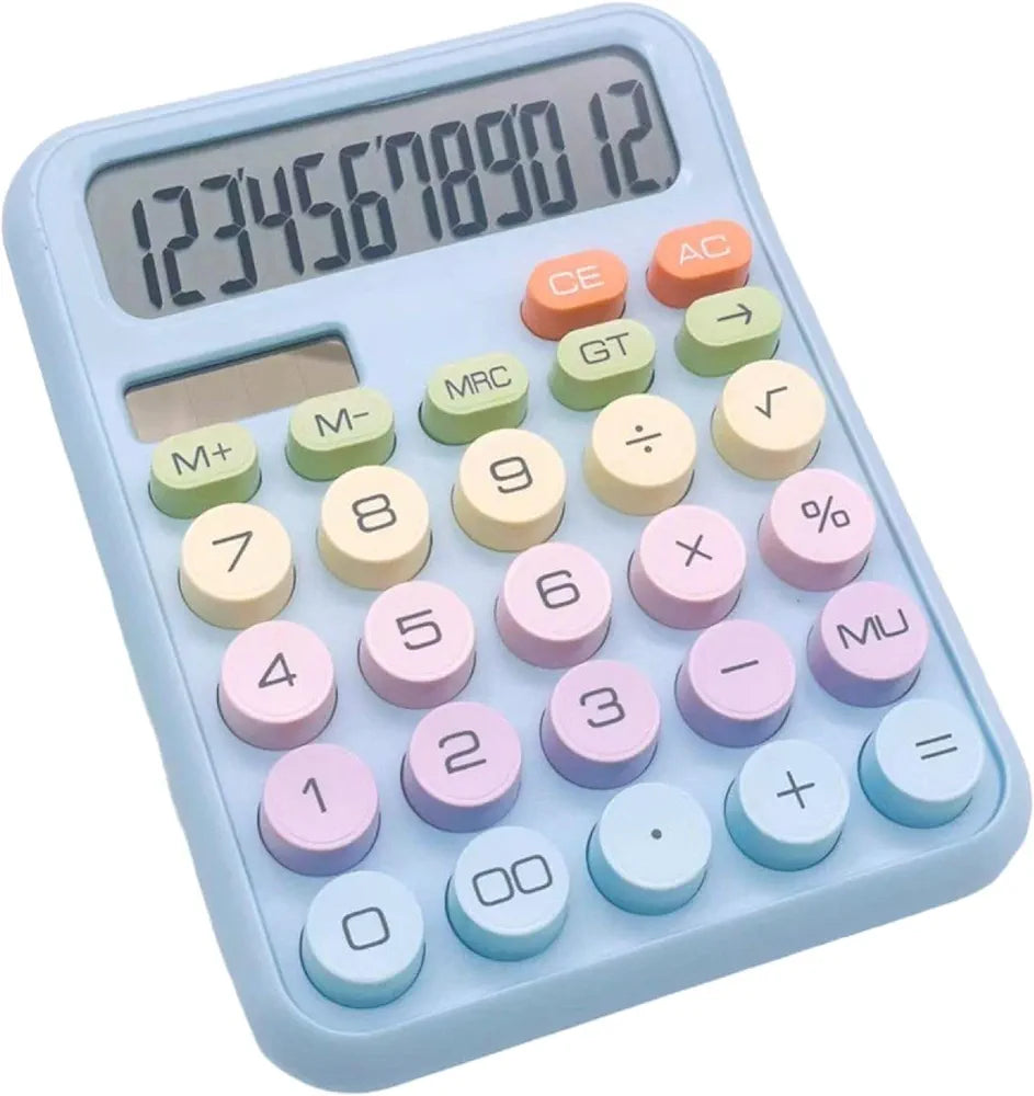 12-Digit Desktop Calculator with Large Display – Solar & Battery Dual Power, Cute Colorful Electronic Desk Calculator for Office, School & Students