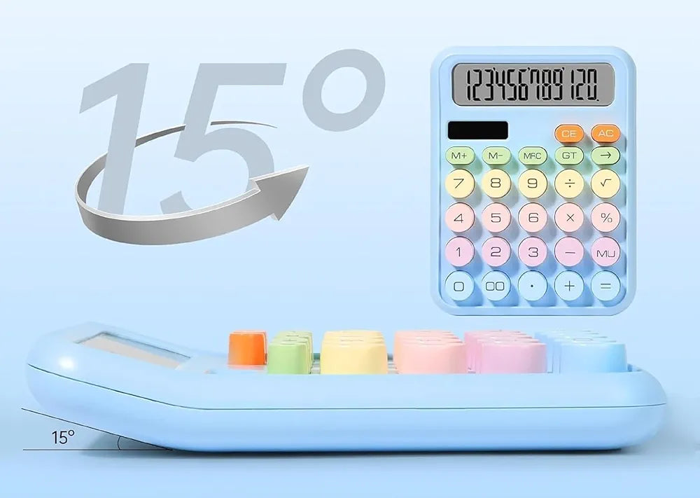 12-Digit Desktop Calculator with Large Display – Solar & Battery Dual Power, Cute Colorful Electronic Desk Calculator for Office, School & Students