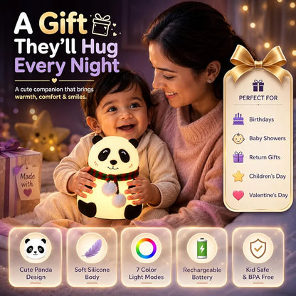 Cute Panda LED Bedside Night Light – 7-Color Touch Control