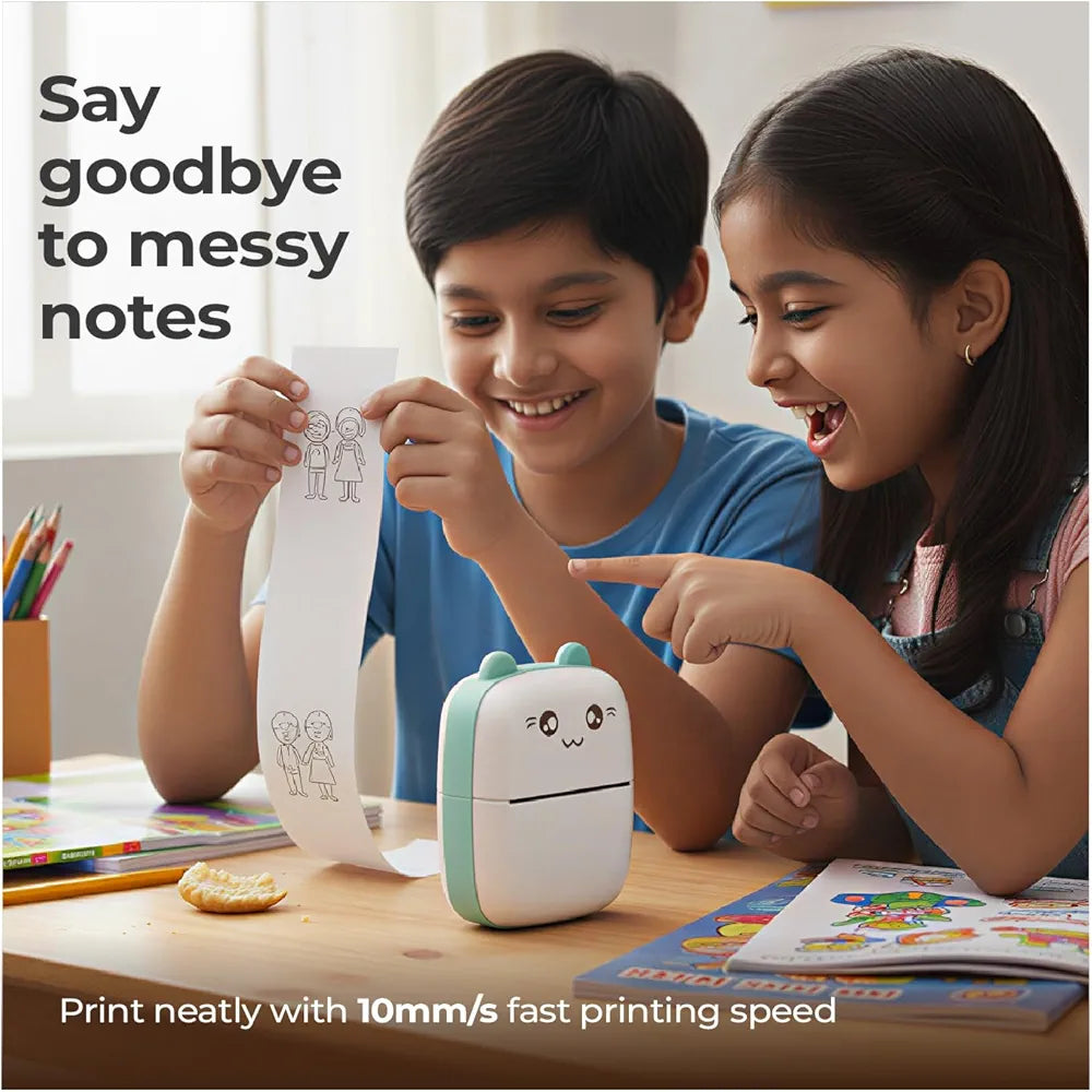 Mini Thermal Printer – Portable Inkless Bluetooth Wireless Mobile Printer for Android & iOS, Black & White Photo & Sticker Pocket Printer for Kids