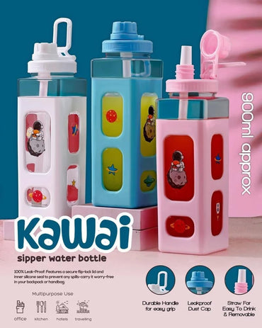 Kawaii Sipper Bottle 900ml with Removable Straw & Handle