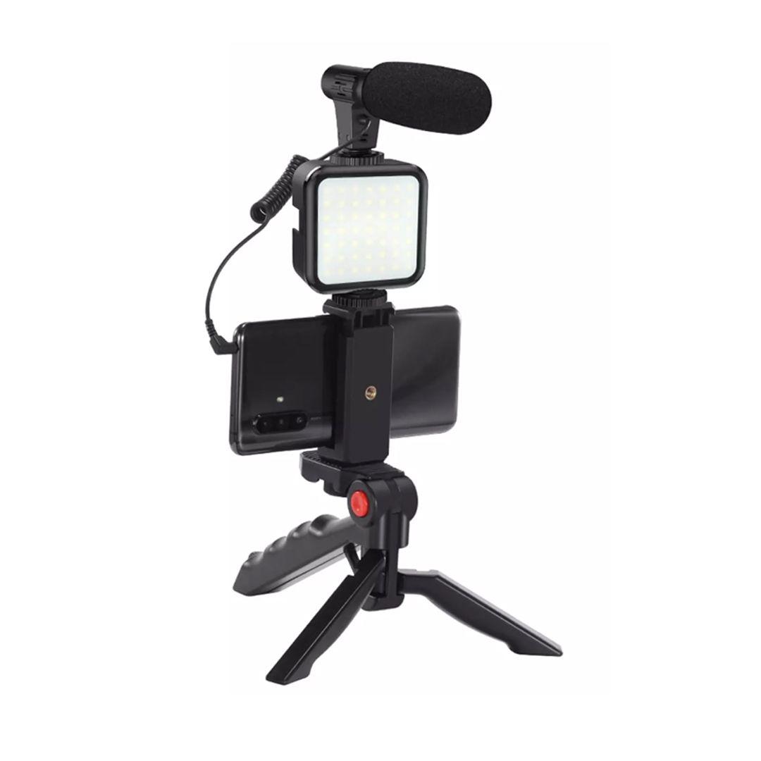 AY-49 Video Making Vlog Tripod Kit With Microphone and Light For Live Broadcast