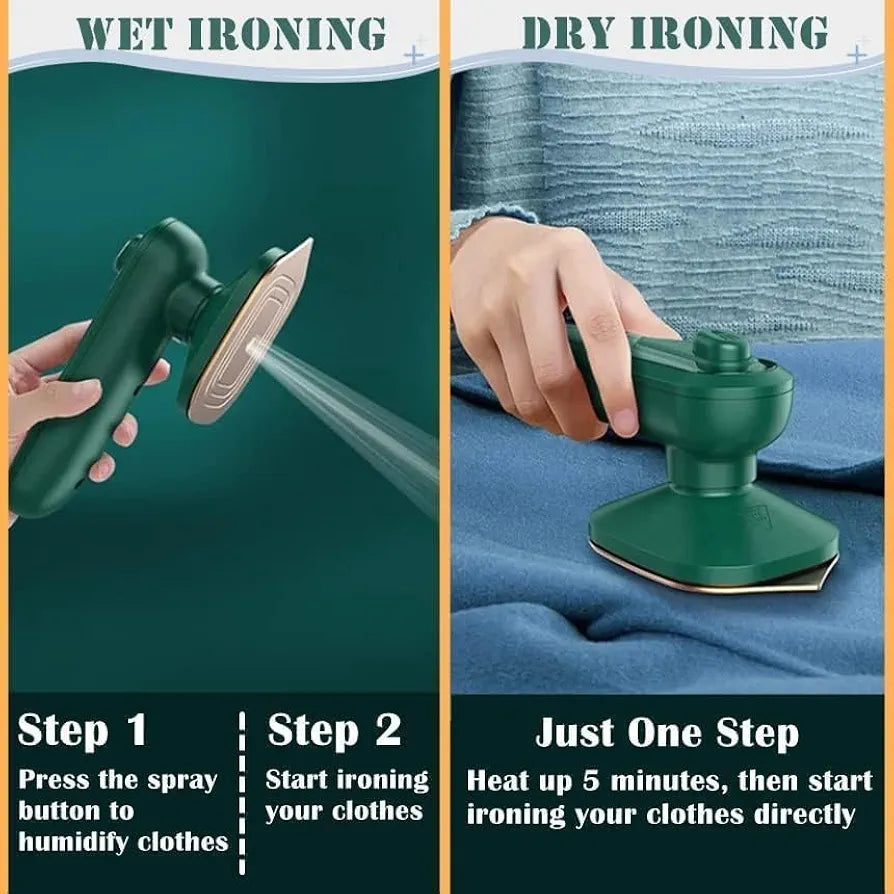 Portable Travel Garment Steamer & Mini Iron – Handheld Dry & Wet Clothes Iron for Outing & Home