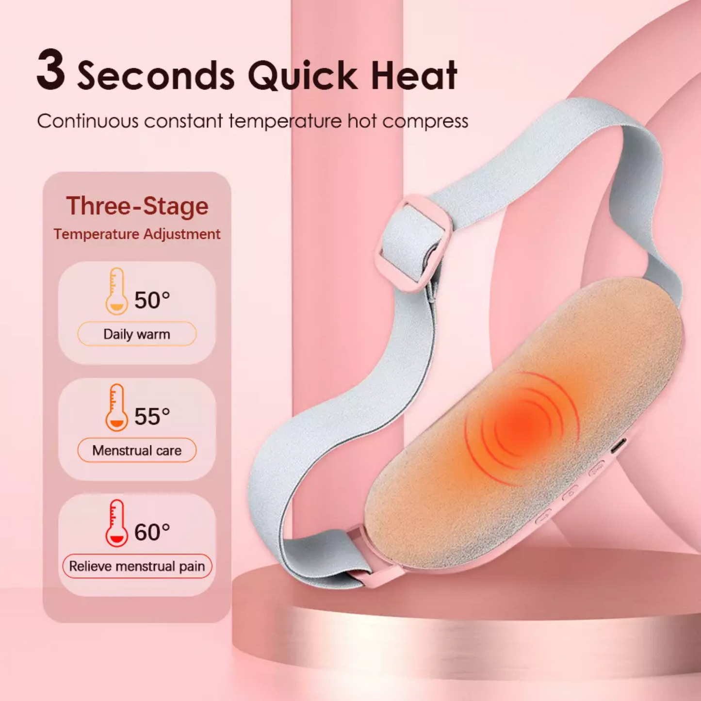 Rechargeable Electric Heating Massage Belly Wrap Belt for Cramps, Menstrual Period, Back Pain