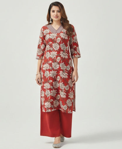 Floral Print Rayon Kurta & Palazzo Set (CS678)