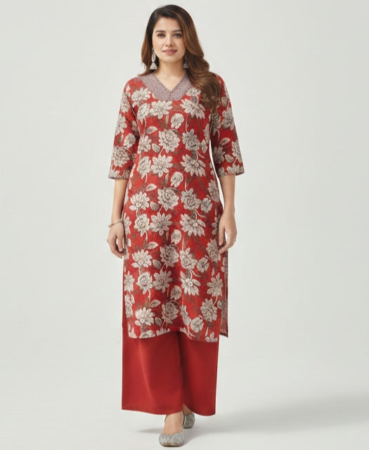 Floral Print Rayon Kurta & Palazzo Set (CS678)