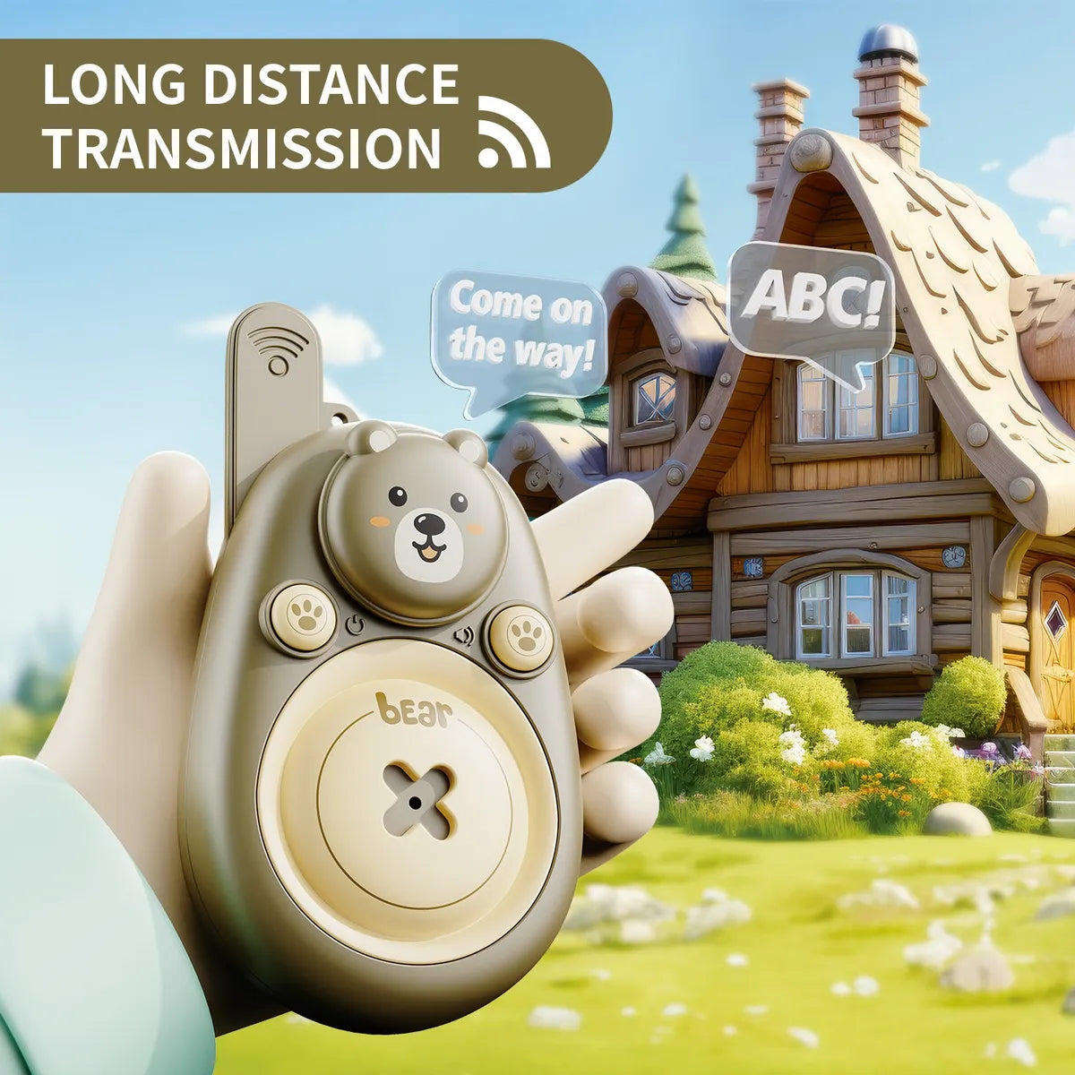 Cartoon Bear Walkie-Talkies (Set of 2) – Handheld Intercom 300 Meters Communication Distance Toy Outdoor Indoor