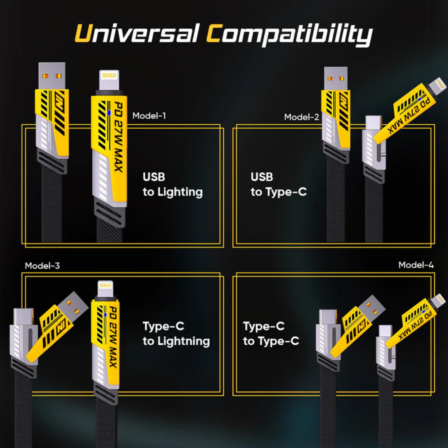 4-in-1 PD Fast Charge Cable | USB-A/Lightning/Dual Type-C