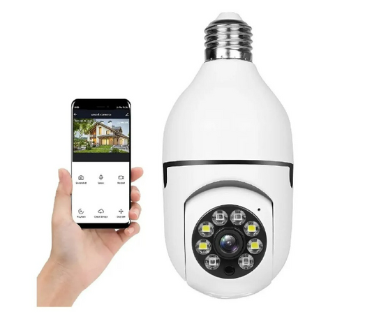Wifi Smart CCTV Bulb Camera 1080P, Night Vision IP Camera, PTZ Camera, 4X Digital Zoom Monitor, Home Security System, WiFi Camera Full Color