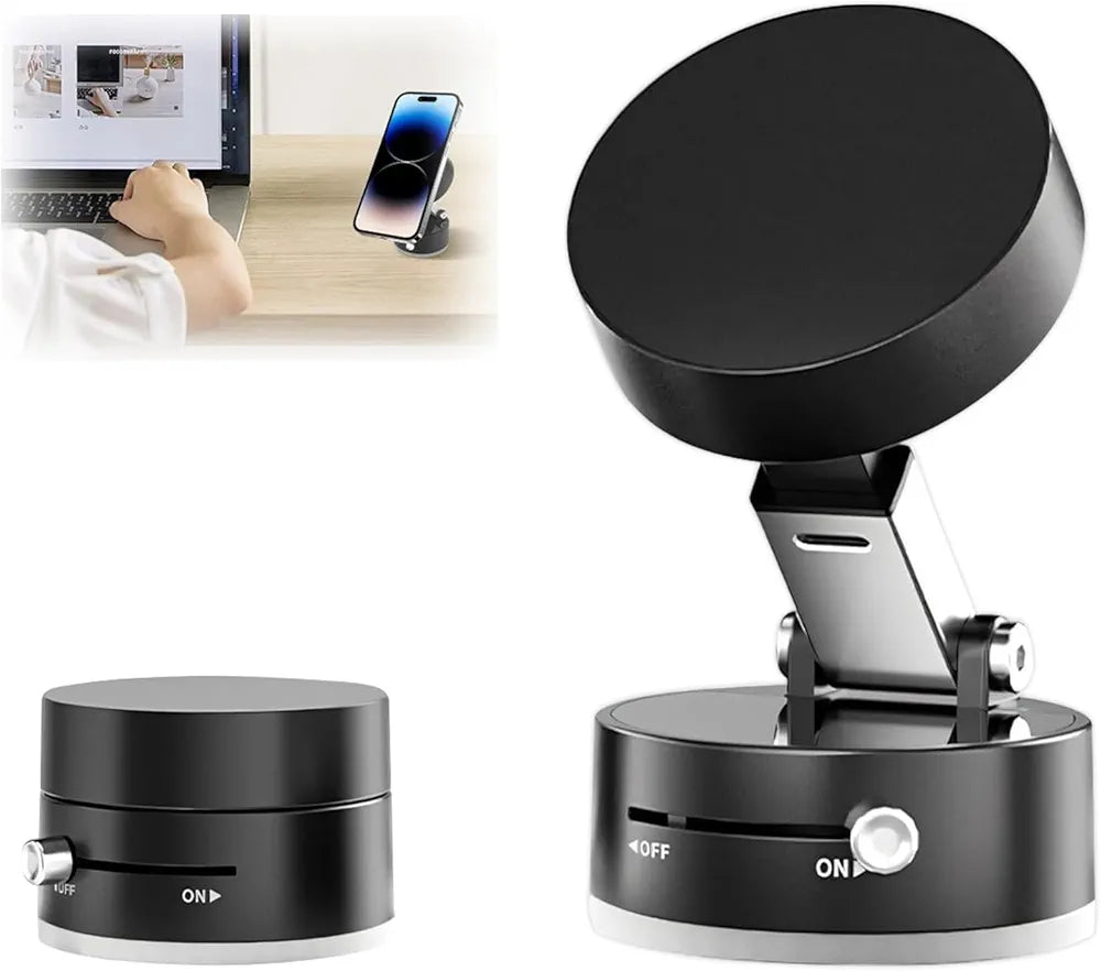 Multifunctional Vacuum Magnetic Phone Holder – Foldable Portable 360° Rotating Stand for Car, Mirror & Gym