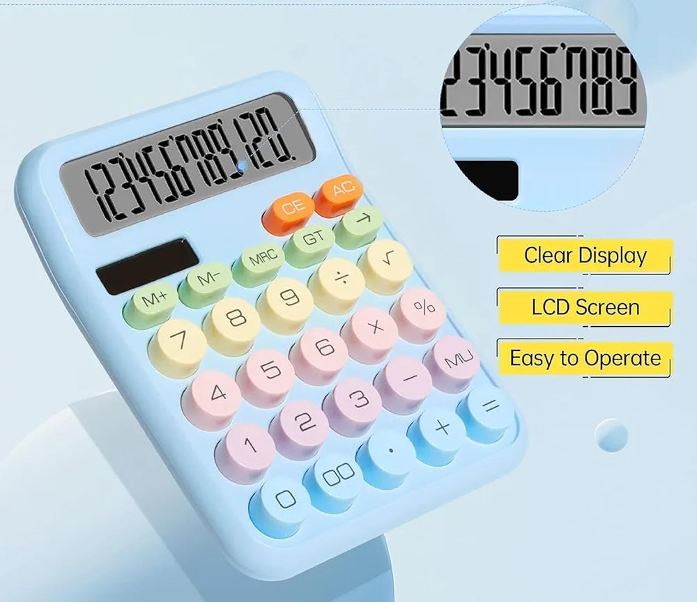 12-Digit Desktop Calculator with Large Display – Solar & Battery Dual Power, Cute Colorful Electronic Desk Calculator for Office, School & Students