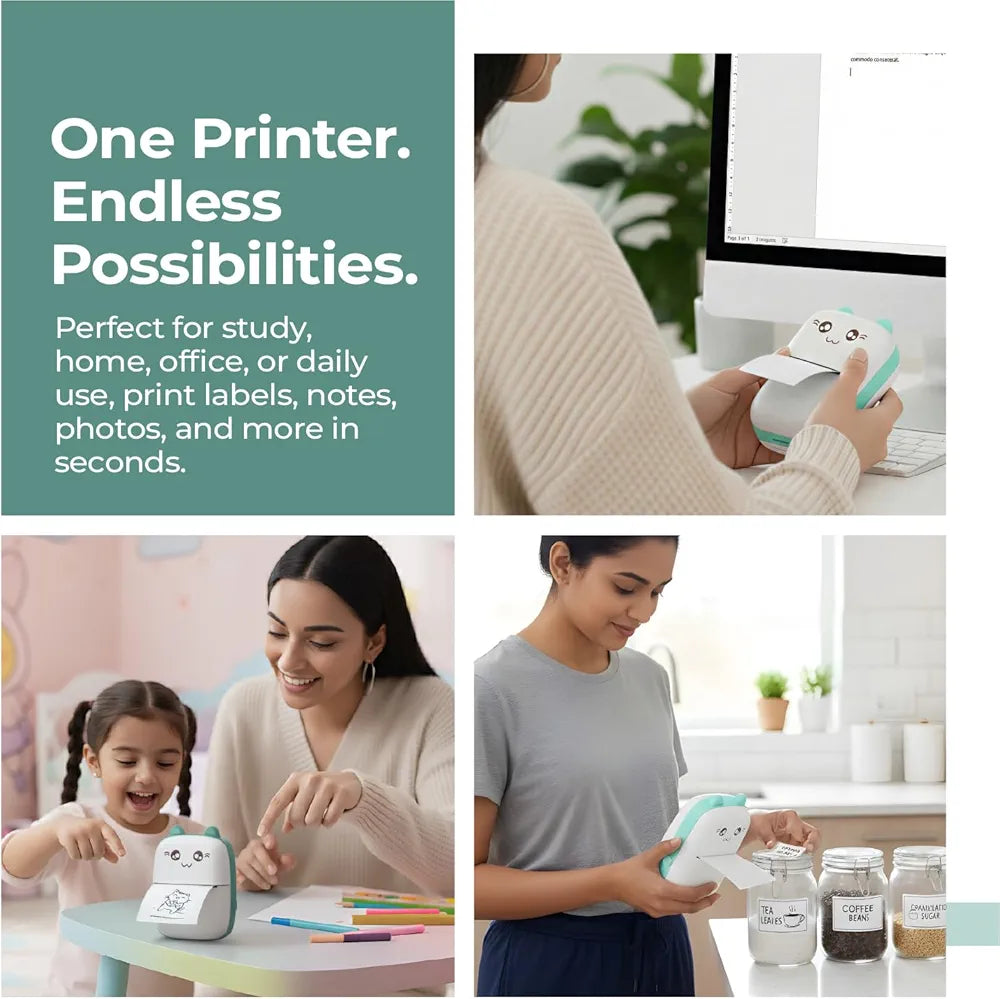 Mini Thermal Printer – Portable Inkless Bluetooth Wireless Mobile Printer for Android & iOS, Black & White Photo & Sticker Pocket Printer for Kids