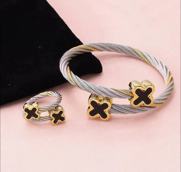 Stainless Steel X Braceket and Ring set (adjustable) S4880014