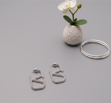 Light Luxury Diamond-encrusted Letter V Geometric Silver Colour Earrings