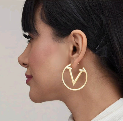 V Round Hoop Earrings S4702482