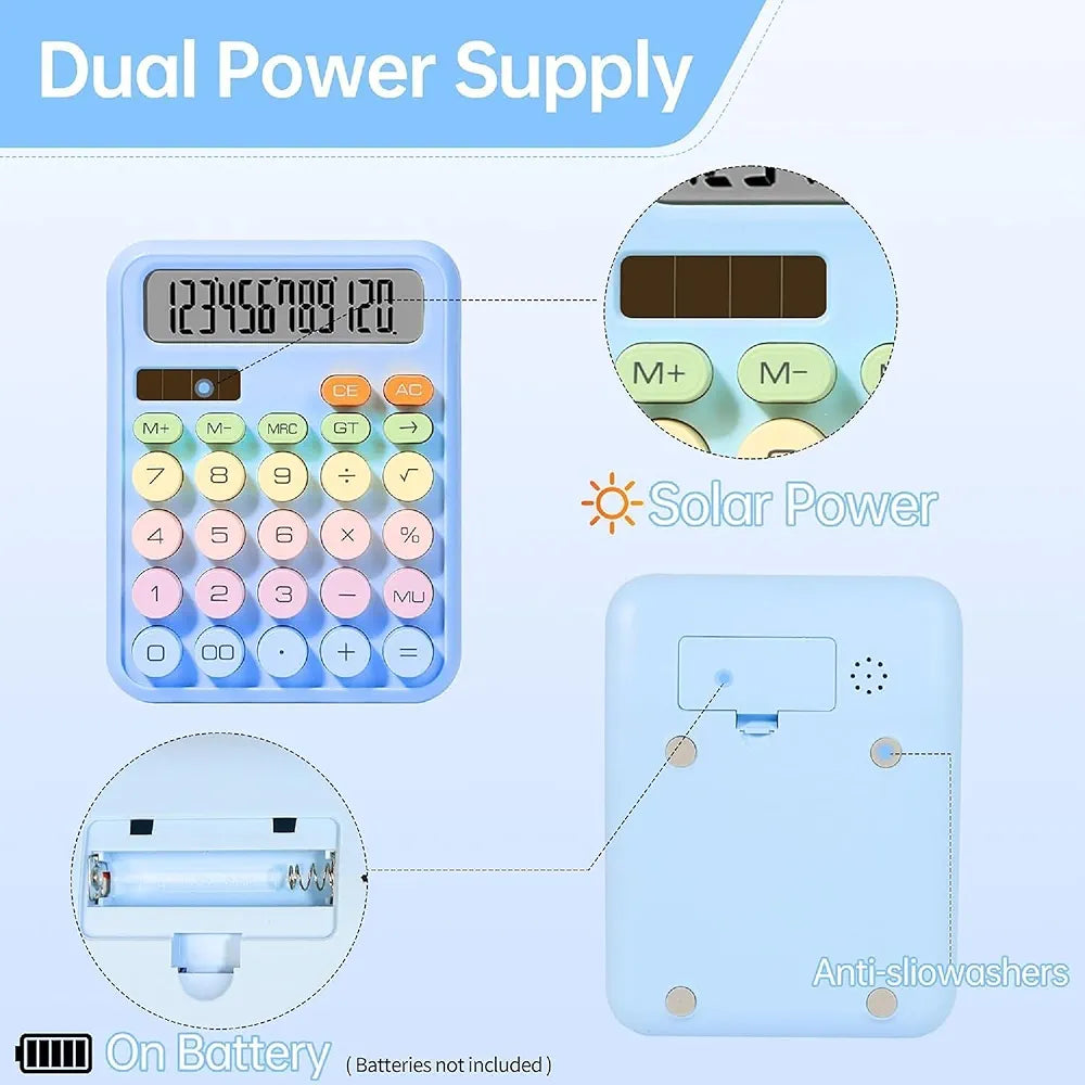 12-Digit Desktop Calculator with Large Display – Solar & Battery Dual Power, Cute Colorful Electronic Desk Calculator for Office, School & Students